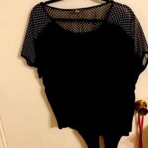 Black Knot Top with While Polka Dot Shoulder and Sleeve Detail